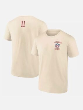 NFL Stranger Things Cream Short Sleeve Tee with Red Logo and Back '11'